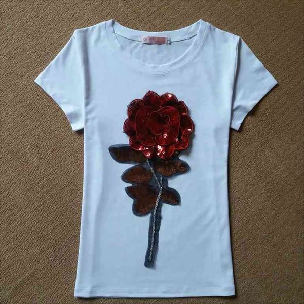 summer sequin fashion cotton rose women t shirt flower camisetas mujer, White
summer sequin fashion cotton rose women t shirt flower camisetas mujer, White