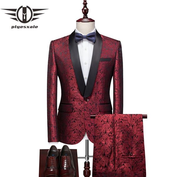 men's suits & blazers plyesxale burgundy floral suit for men 2021 shawl collar wedding grooms bridegroom slim fit singer costume 2 piec, White;black
men's suits & blazers plyesxale burgundy floral suit for men 2021 shawl collar wedding grooms bridegroom slim fit singer costume 2 piec, White;black