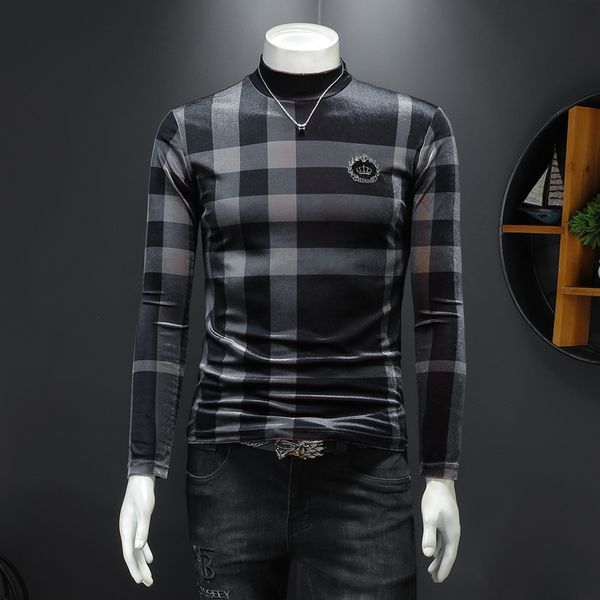 2021 autumn and winter check gold velvet longsleeved tshirt mens slim halfhigh collar thickened printing bottoming shirt, White;black
2021 autumn and winter check gold velvet longsleeved tshirt mens slim halfhigh collar thickened printing bottoming shirt, White;black