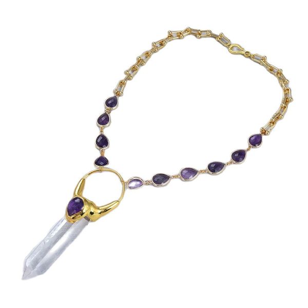 guaiguai jewelry natural purple amethysts chain necklace double point quartzs gold color plated pendant handmade for women, Silver
guaiguai jewelry natural purple amethysts chain necklace double point quartzs gold color plated pendant handmade for women, Silver
