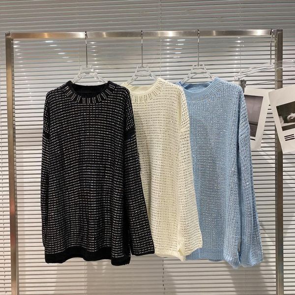women's sweaters high street est 2021 fall winter designer sweater round neck loose diamonds beaded knit pullover, White;black
women's sweaters high street est 2021 fall winter designer sweater round neck loose diamonds beaded knit pullover, White;black