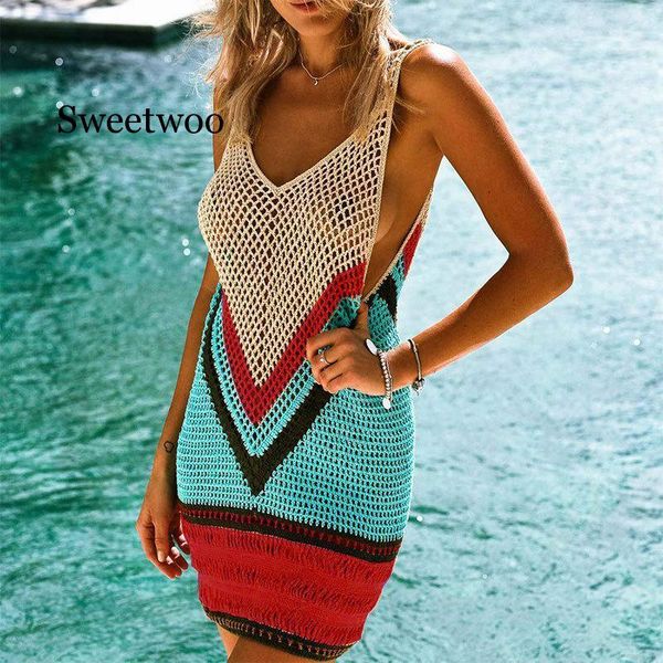 women's swimwear raincow color beach cover up bikini crochet knitted summer wear hollow out swimsuit dresses, White;black
women's swimwear raincow color beach cover up bikini crochet knitted summer wear hollow out swimsuit dresses, White;black