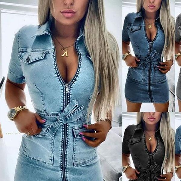 women dresses fashion short sleeve denim dress front zipper bandage jeans bodycon pockets ladies lapel slim fit mini, Black;gray
women dresses fashion short sleeve denim dress front zipper bandage jeans bodycon pockets ladies lapel slim fit mini, Black;gray