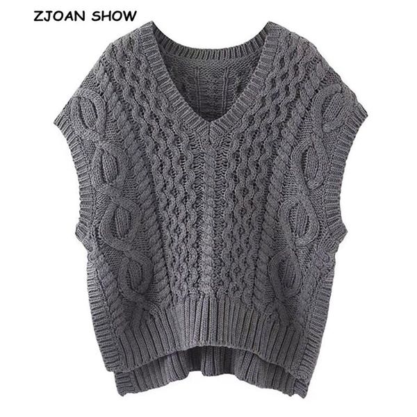 women autumn side slit twist knitting sleeveless sweater retro v neck loose pullover knitwear vest casual jumper women's sweaters, White;black
women autumn side slit twist knitting sleeveless sweater retro v neck loose pullover knitwear vest casual jumper women's sweaters, White;black