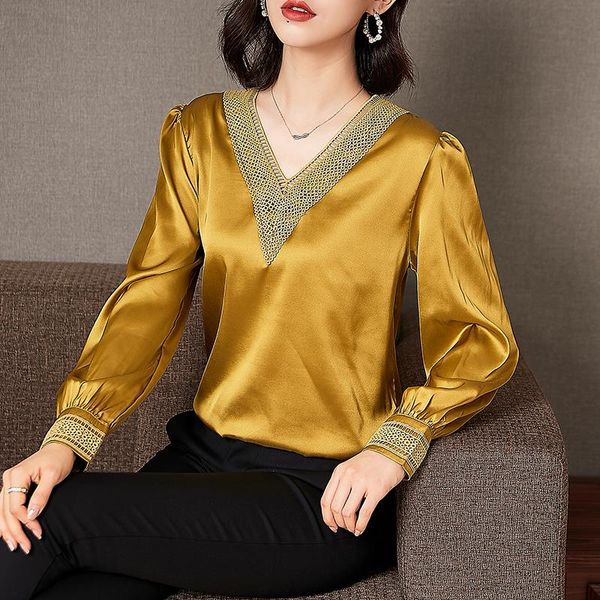 women's blouses & shirts 2021 spring korean chiffon and for women satin v-neck woman long sleeve office elegant blouse ladies, White
women's blouses & shirts 2021 spring korean chiffon and for women satin v-neck woman long sleeve office elegant blouse ladies, White