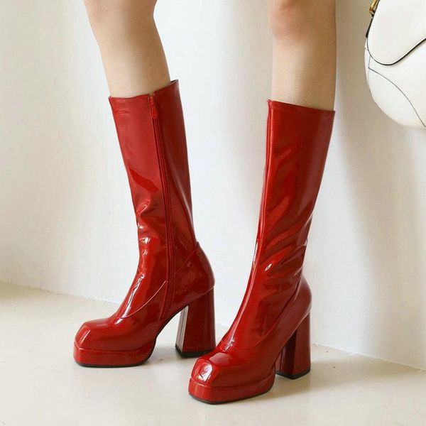 boots 2022 platform knee high fashion patent leather women chunky heel long zipper autumn winter lady shoes, Black
boots 2022 platform knee high fashion patent leather women chunky heel long zipper autumn winter lady shoes, Black