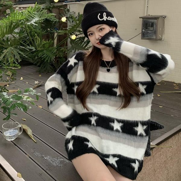 women's sweaters woman 2021 korea fashion elegant retro wild round neck stripe print design loose casual knitted pullover sweater, White;black
women's sweaters woman 2021 korea fashion elegant retro wild round neck stripe print design loose casual knitted pullover sweater, White;black