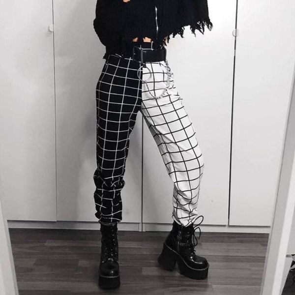 women's pants & capris 2021 spring black white patchwork plaid casual cargo women gothic streetwear fashion high waist long trousers su
women's pants & capris 2021 spring black white patchwork plaid casual cargo women gothic streetwear fashion high waist long trousers su