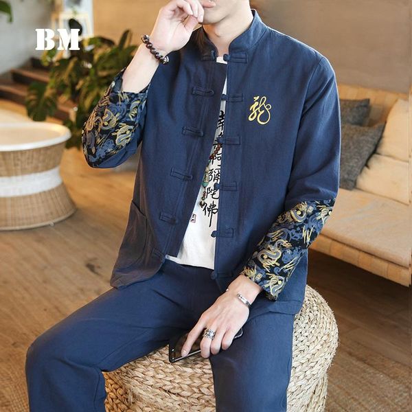 men's tracksuits 2021 chinese style spring cotton linen patchwork embroidery suit male large size disc button loose trousers men clothi, Gray
men's tracksuits 2021 chinese style spring cotton linen patchwork embroidery suit male large size disc button loose trousers men clothi, Gray