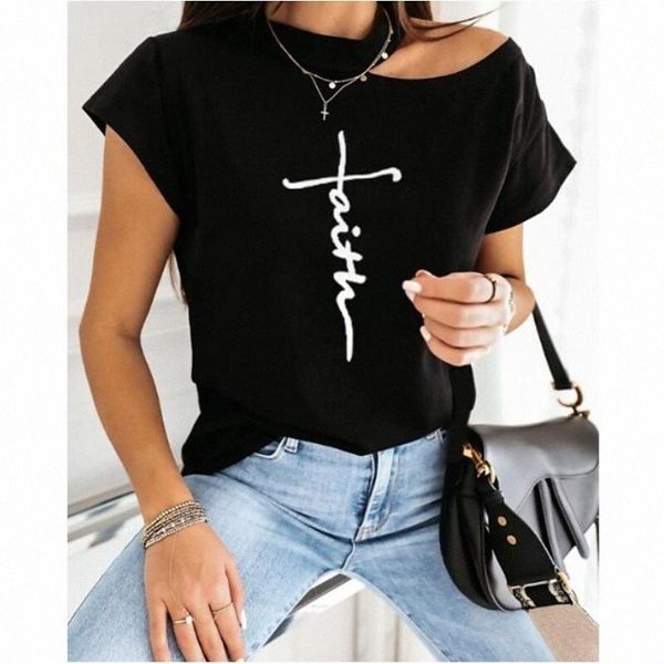 women's faith t shirt letter round neck blushing pink black green l9mz#, White
women's faith t shirt letter round neck blushing pink black green l9mz#, White
