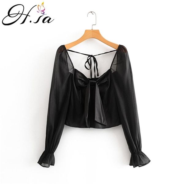 women summer black blouse and long sleeve organza bow tie ladies party blusas short transparent 210430, White
women summer black blouse and long sleeve organza bow tie ladies party blusas short transparent 210430, White