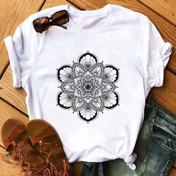 vogue mandala print graphic women tee casual funny ulzzang female, White 
vogue mandala print graphic women tee casual funny ulzzang female, White