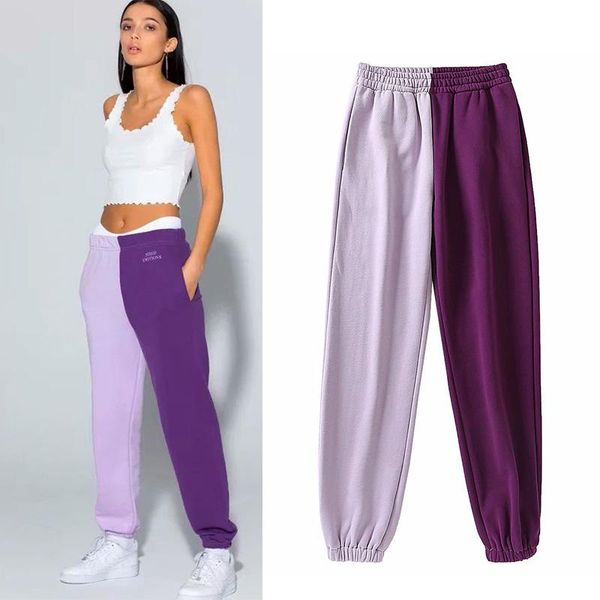women's pants & capris women winter sports pant with high waisted purple patchwork harem long femme casual streetwear cotton trousers, Black;white 
women's pants & capris women winter sports pant with high waisted purple patchwork harem long femme casual streetwear cotton trousers, Black;white