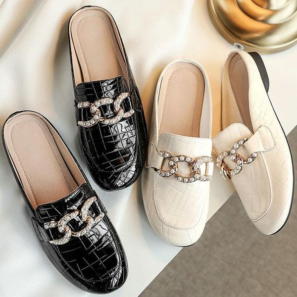 women slippers chain genuine leather thick low heels mules shoes 2021 summer spring working party woman, Black
women slippers chain genuine leather thick low heels mules shoes 2021 summer spring working party woman, Black