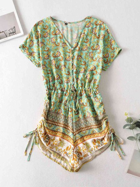 women's jumpsuits & rompers sleeve romper women vintage green floral print summer playsuit elastic waist beach wear short 4ywx, Black;white
women's jumpsuits & rompers sleeve romper women vintage green floral print summer playsuit elastic waist beach wear short 4ywx, Black;white