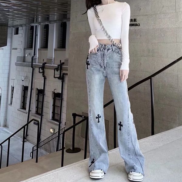 crosin 2020 new spring summer cross leather label fashion show thin wide leg women's loose and versatile jeans flared, White;black
crosin 2020 new spring summer cross leather label fashion show thin wide leg women's loose and versatile jeans flared, White;black
