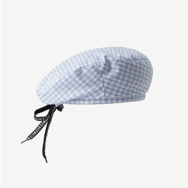 autumn winter plaid ribbon women berets, japanese beret knit femal flat caps,france hats,ladies artist cap,thanksgiving gifts berets, Blue;gray