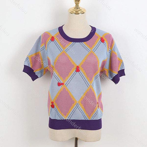 2021 milan style spring summer brand same style sweater print short sleeve crew new pink blue pullover women clothes sc, White;black
2021 milan style spring summer brand same style sweater print short sleeve crew new pink blue pullover women clothes sc, White;black