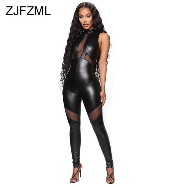 black mesh pu leather spliced skinny romper women sleeveless high necked one piece overall moto biker slim club party jumpsuits women's, Black;white
black mesh pu leather spliced skinny romper women sleeveless high necked one piece overall moto biker slim club party jumpsuits women's, Black;white