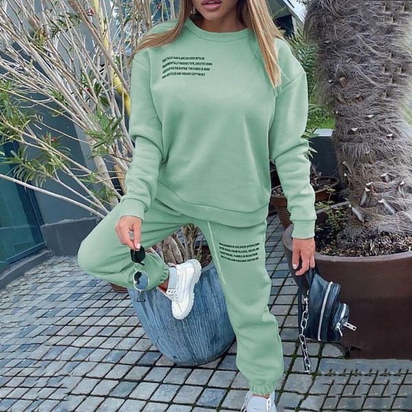 women's tracksuits letter print sports suits female fitness sportswear suit tracksuit 2021 oversize hoodie long sleeve+jogging pants, Gray