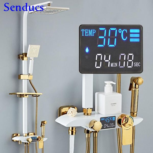 digital shower set senducs abs 8 inch rainfall head quality brass bathroom faucets white gold thermostatic sets
digital shower set senducs abs 8 inch rainfall head quality brass bathroom faucets white gold thermostatic sets