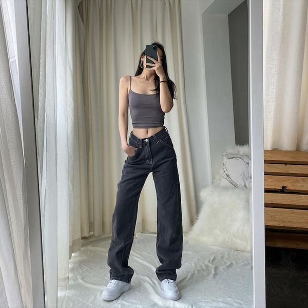 korean style light blue washed women capri retro high waist straight overalls slim long loose wide leg jeans trousers, Black;white
korean style light blue washed women capri retro high waist straight overalls slim long loose wide leg jeans trousers, Black;white
