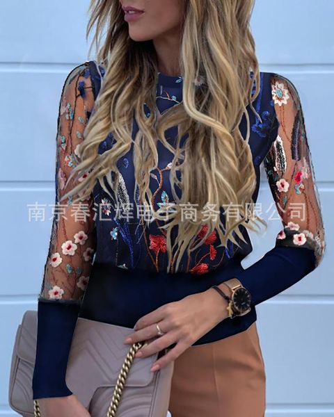 women's blouses & shirts embroidered mesh long sleeve shirt women autumn summer 2021 fashion, White
women's blouses & shirts embroidered mesh long sleeve shirt women autumn summer 2021 fashion, White