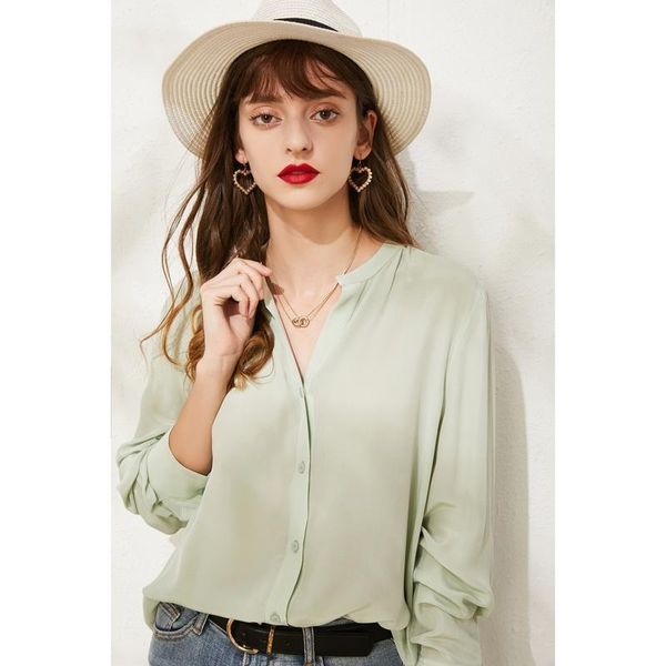 women's blouses & shirts green real silk chiffon shirt 100% mulberry women long sleeve v-neck blouse l xl, White
women's blouses & shirts green real silk chiffon shirt 100% mulberry women long sleeve v-neck blouse l xl, White