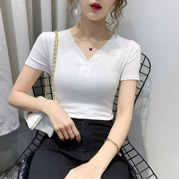 women's t-shirt short sleeve v-neck summer white button cotton women tshirts casual t shirt femme korea style 2021
women's t-shirt short sleeve v-neck summer white button cotton women tshirts casual t shirt femme korea style 2021