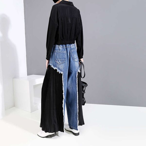 ins women's summer new versatile casual denim loose stitching pleated straight pants 5435, Black;white
ins women's summer new versatile casual denim loose stitching pleated straight pants 5435, Black;white