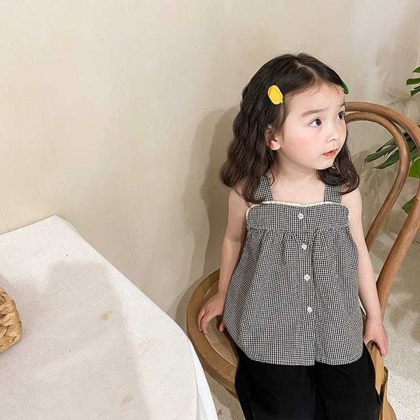 girls korean style cotton sleeveless shirts summer children plaid lace patchwork suspenders 210615, White;black
girls korean style cotton sleeveless shirts summer children plaid lace patchwork suspenders 210615, White;black