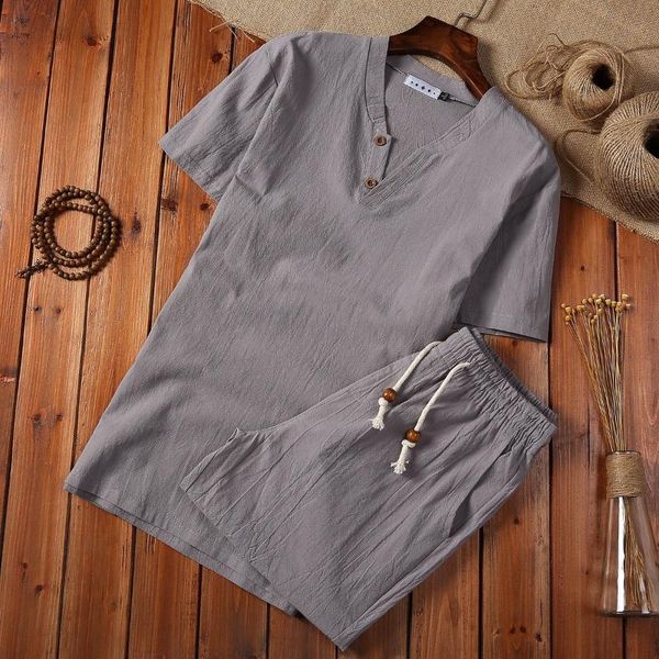 men's tracksuits summer retro men cotton linen set solid color short-sleeved t-shirt drawstring shorts large size casual refreshing hom, Gray
men's tracksuits summer retro men cotton linen set solid color short-sleeved t-shirt drawstring shorts large size casual refreshing hom, Gray
