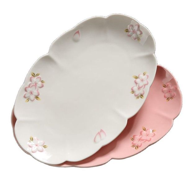 dishes & plates color glazed dish western embossed cherry ceramic fish plate oval large tea tray dinner blossom tableware