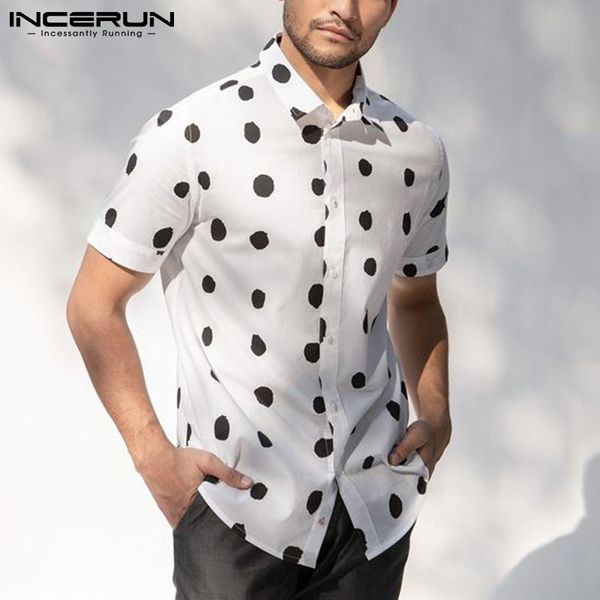men's casual shirts incerun 2021 men shirt polka dot print lapel short sleeve hawaiian clothing breathable streetwear camisas, White;black
men's casual shirts incerun 2021 men shirt polka dot print lapel short sleeve hawaiian clothing breathable streetwear camisas, White;black