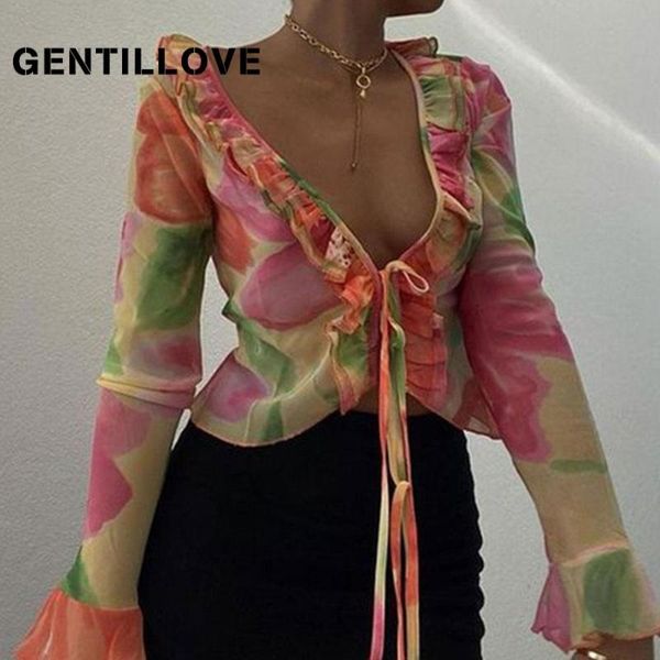 women's t-shirt gentillove 2021 women summer vintage party ruffle long sleeve y2k lace up printing mesh v-neck club, White
women's t-shirt gentillove 2021 women summer vintage party ruffle long sleeve y2k lace up printing mesh v-neck club, White