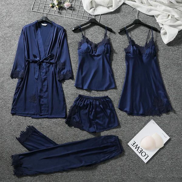 5 pieces embroidery pajamas women sleepwear set silk pijama night suits pjs lace satin pyjama, Black;red
5 pieces embroidery pajamas women sleepwear set silk pijama night suits pjs lace satin pyjama, Black;red