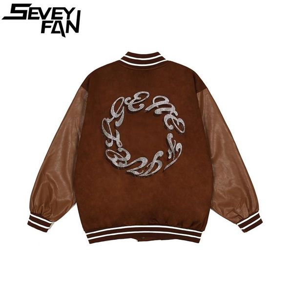 men's jackets seveyfan fashion rhinestone letters pu leather patchwork jacket vibe loose baseball coat for male, Black;brown
men's jackets seveyfan fashion rhinestone letters pu leather patchwork jacket vibe loose baseball coat for male, Black;brown