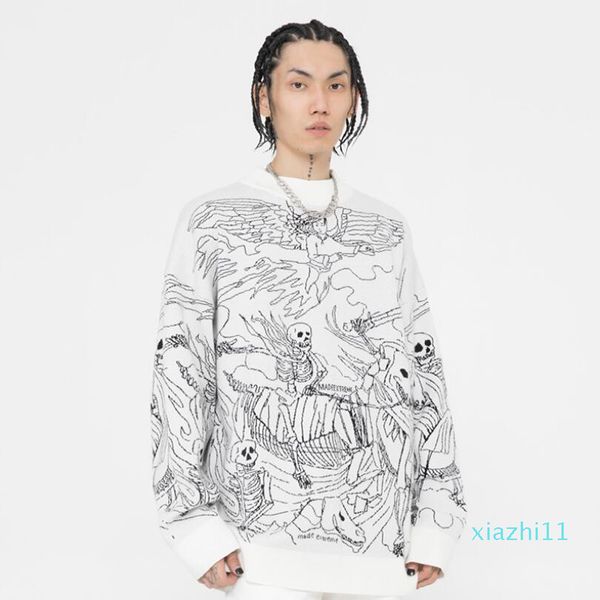 vintage knitted sweater man harajuku ukiyo-e style skull graffiti pullover 2021 autumn streetwear men women knitwear warm, White;black
vintage knitted sweater man harajuku ukiyo-e style skull graffiti pullover 2021 autumn streetwear men women knitwear warm, White;black