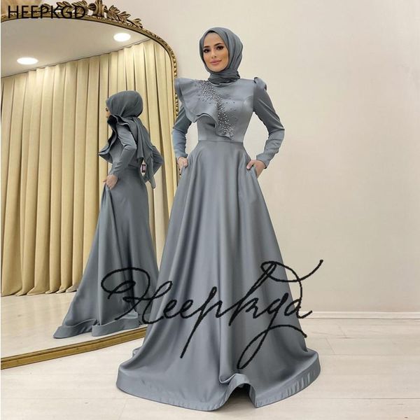party dresses grey muslim formal evening dress with beads a line long sleeves satin arabic women wedding prom gowns, White;black
party dresses grey muslim formal evening dress with beads a line long sleeves satin arabic women wedding prom gowns, White;black