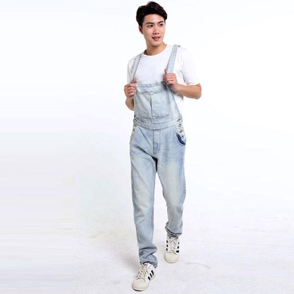 men's denim overalls korean style trendy light white thin cropped pants large size suspenders jeans, Blue
men's denim overalls korean style trendy light white thin cropped pants large size suspenders jeans, Blue