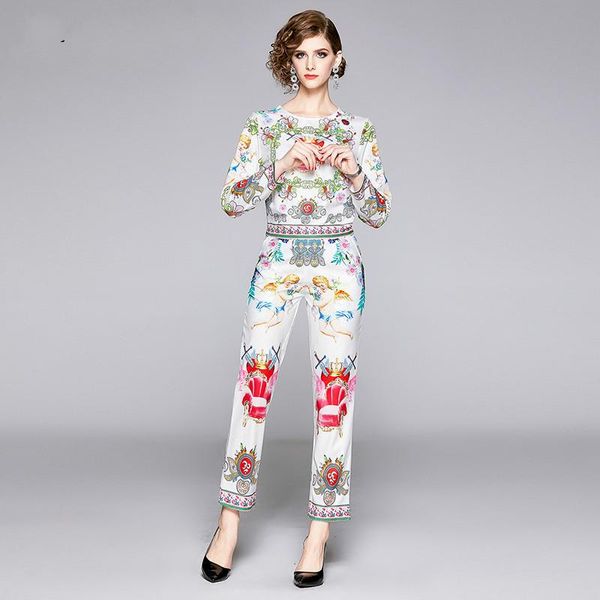 two piece dress autumn winter fashion runway flower angel crown printed suit set women long sleeve pullover pocket pencil pant 2 pieces, White
two piece dress autumn winter fashion runway flower angel crown printed suit set women long sleeve pullover pocket pencil pant 2 pieces, White