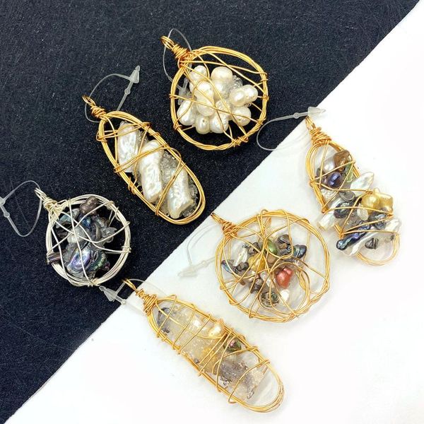 charms 1pcs natural baroque pearl pendant crystal irregular shape hand-wound copper wire diy making necklace bracelet accessories, Bronze;silver 
charms 1pcs natural baroque pearl pendant crystal irregular shape hand-wound copper wire diy making necklace bracelet accessories, Bronze;silver