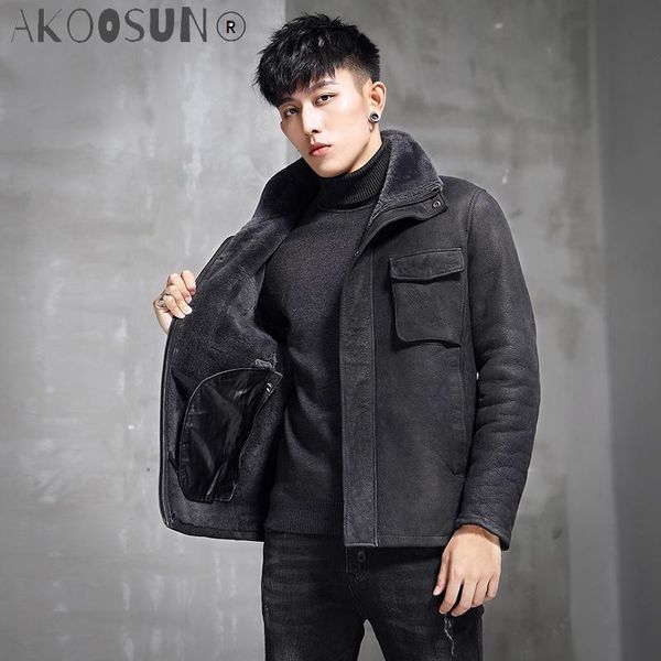 men's leather & faux akoosun real genuine jacket men winter natural fur coat vintage shearling motorcycle sheepskin xz-a-198179, Black
men's leather & faux akoosun real genuine jacket men winter natural fur coat vintage shearling motorcycle sheepskin xz-a-198179, Black