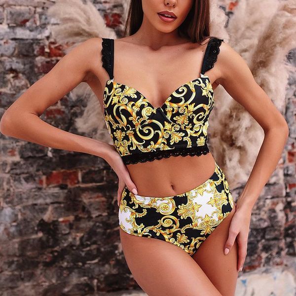 bikini detachable lace shoulder high waist swimwear push ups women's printed set one-piece suits
bikini detachable lace shoulder high waist swimwear push ups women's printed set one-piece suits
