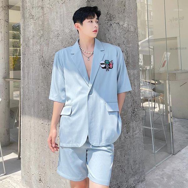 men's suits & blazers 2021 korean summer fashion streetwear short-sleeved suit male casual loose shorts white two-piece for men, White;black
men's suits & blazers 2021 korean summer fashion streetwear short-sleeved suit male casual loose shorts white two-piece for men, White;black