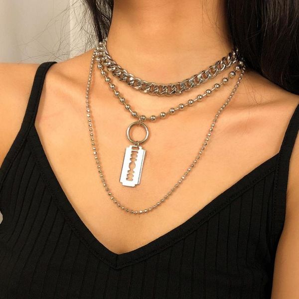 hip hop cuban chunky chains retro razor shape pendant necklace female steampunk gothic snake link chain jewelry necklaces, Silver
hip hop cuban chunky chains retro razor shape pendant necklace female steampunk gothic snake link chain jewelry necklaces, Silver