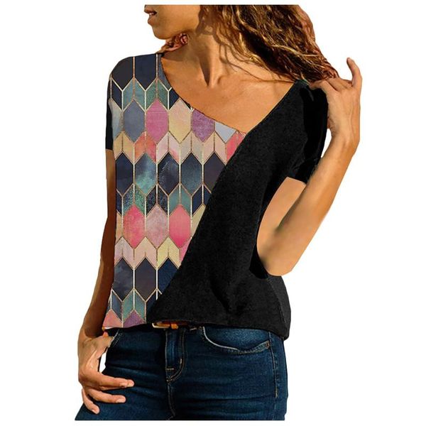women's t-shirt vintage geometric print t-shirts casual loose stitching short-sleeved streetwear camiseta mujer @40, White
women's t-shirt vintage geometric print t-shirts casual loose stitching short-sleeved streetwear camiseta mujer @40, White