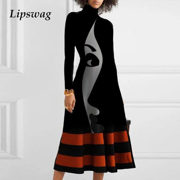 autumn vintage print long sleeve midi dress elegant women turtleneck slim party dresses ladies casual a line vestidos, Black;gray
autumn vintage print long sleeve midi dress elegant women turtleneck slim party dresses ladies casual a line vestidos, Black;gray