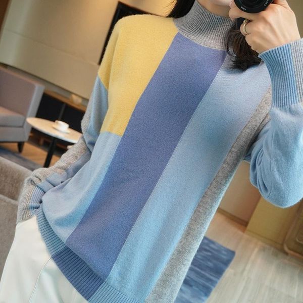 women's sweaters beliarst 2021 autumn winter ladies half high neck color block sweater knitting pullover 100% pure wool long-sleeved ca, White;black
women's sweaters beliarst 2021 autumn winter ladies half high neck color block sweater knitting pullover 100% pure wool long-sleeved ca, White;black