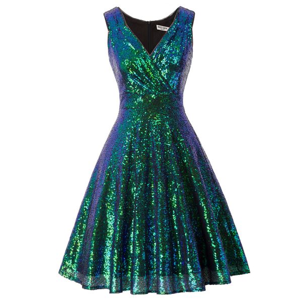 Summer Womens Dresses Fashion Sparkling Sequins Sequined Dress Sleeveless V-Neck Flared A-Line Party Dresses Lady Solid Knee, Black
Summer Womens Dresses Fashion Sparkling Sequins Sequined Dress Sleeveless V-Neck Flared A-Line Party Dresses Lady Solid Knee, Black